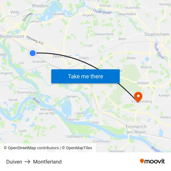 Duiven to Montferland map