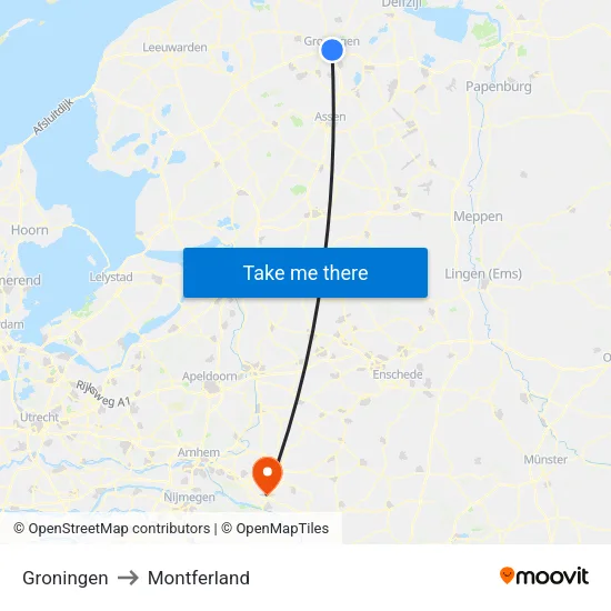 Groningen to Montferland map