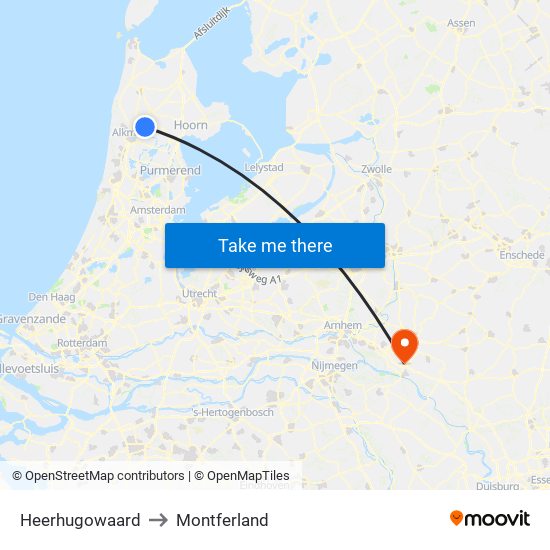 Heerhugowaard to Montferland map