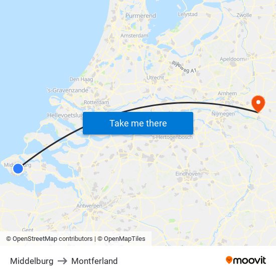 Middelburg to Montferland map