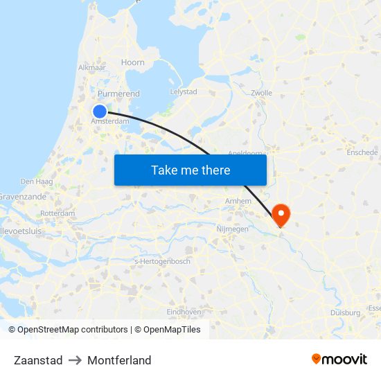 Zaanstad to Montferland map