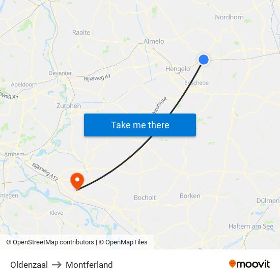 Oldenzaal to Montferland map