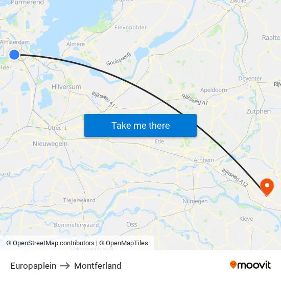 Europaplein to Montferland map