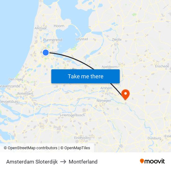 Amsterdam Sloterdijk to Montferland map