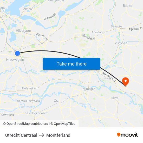 Utrecht Centraal to Montferland map