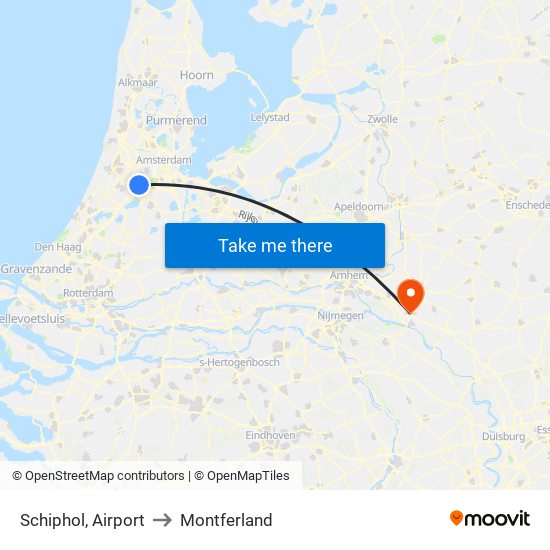 Schiphol, Airport to Montferland map