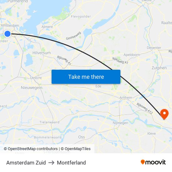 Amsterdam Zuid to Montferland map