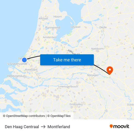 Den Haag Centraal to Montferland map