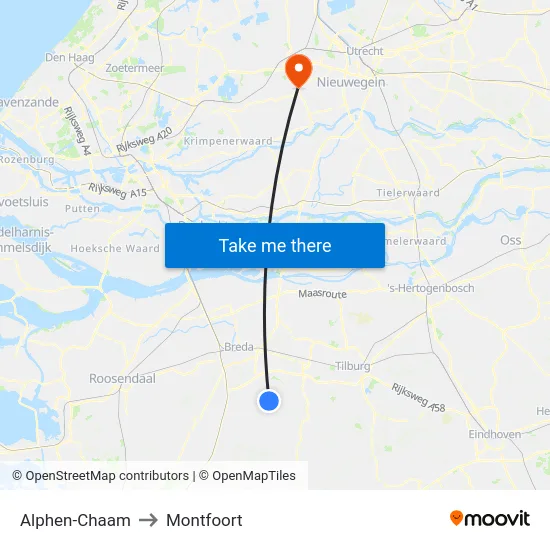 Alphen-Chaam to Montfoort map