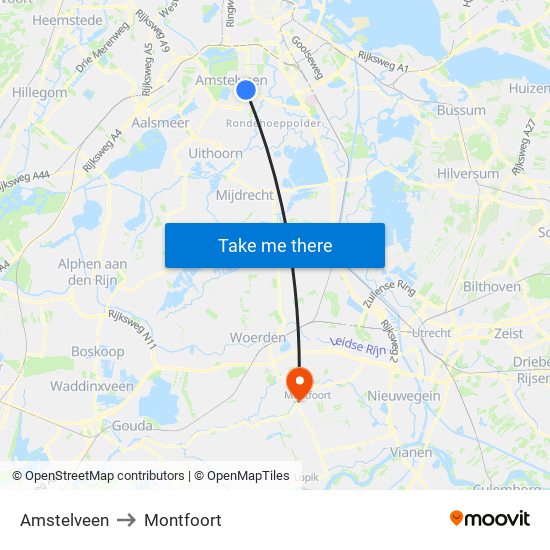 Amstelveen to Montfoort map