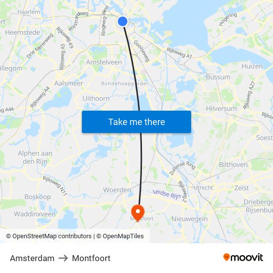 Amsterdam to Montfoort map