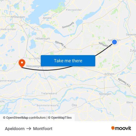 Apeldoorn to Montfoort map