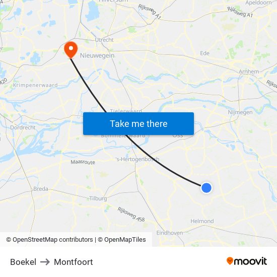 Boekel to Montfoort map