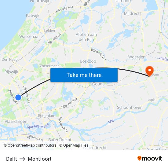 Delft to Montfoort map