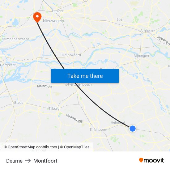 Deurne to Montfoort map