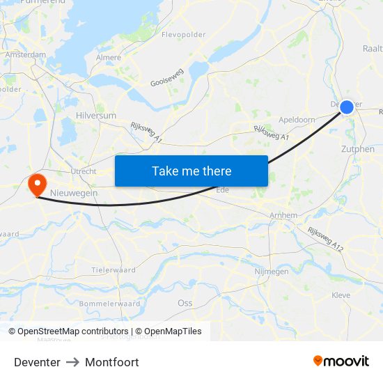 Deventer to Montfoort map