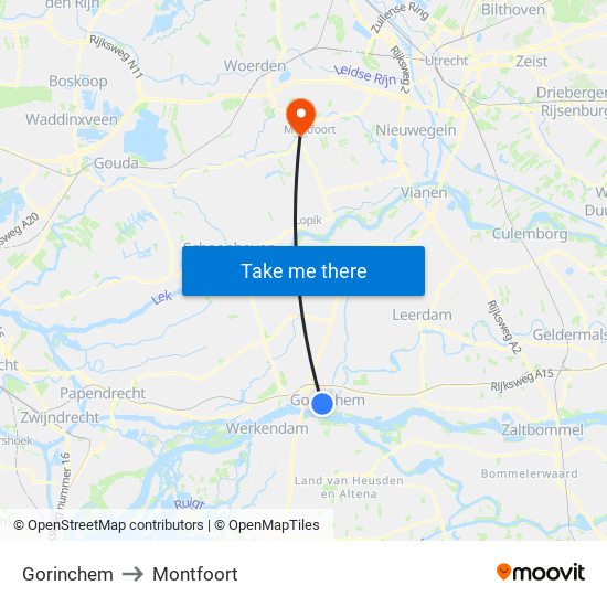 Gorinchem to Montfoort map