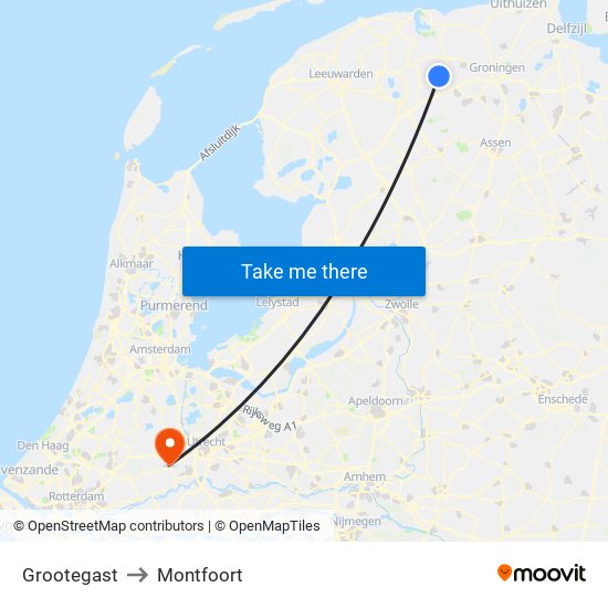 Grootegast to Montfoort map