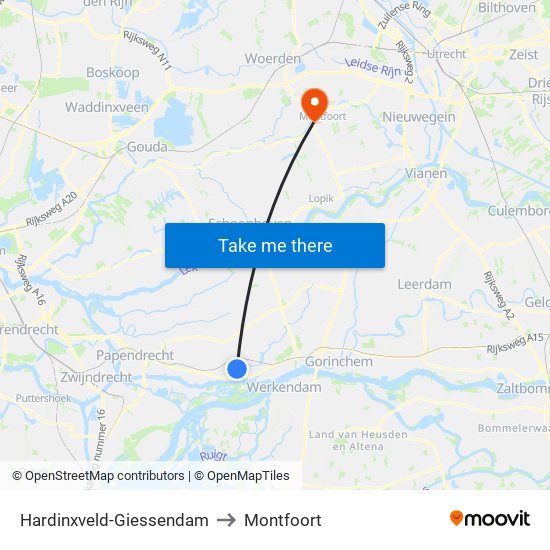 Hardinxveld-Giessendam to Montfoort map