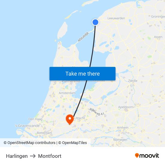 Harlingen to Montfoort map