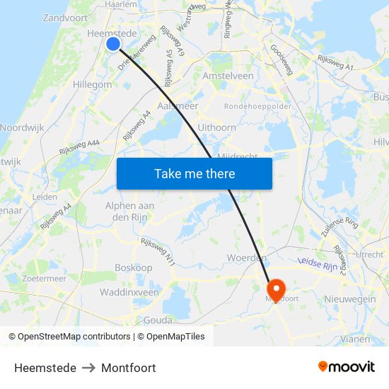 Heemstede to Montfoort map