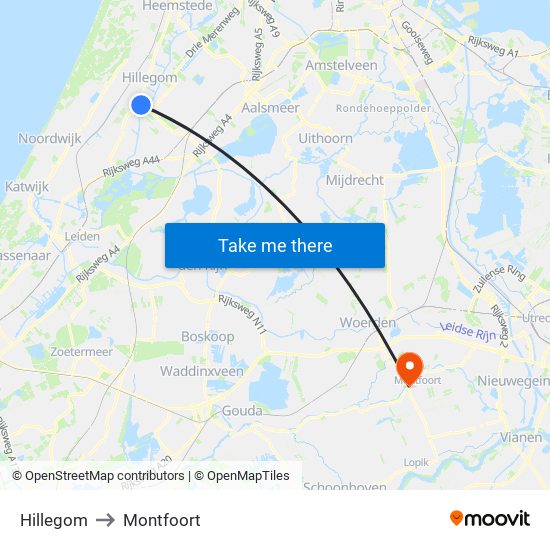 Hillegom to Montfoort map