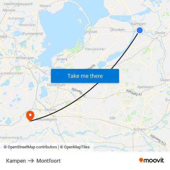 Kampen to Montfoort map