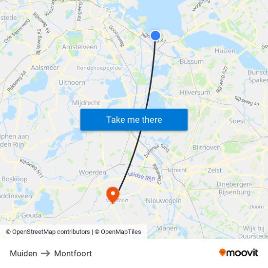 Muiden to Montfoort map