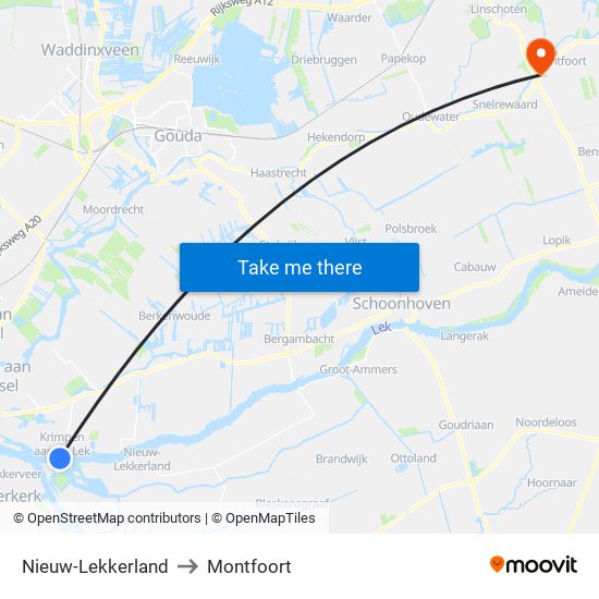 Nieuw-Lekkerland to Montfoort map