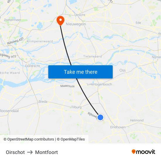 Oirschot to Montfoort map