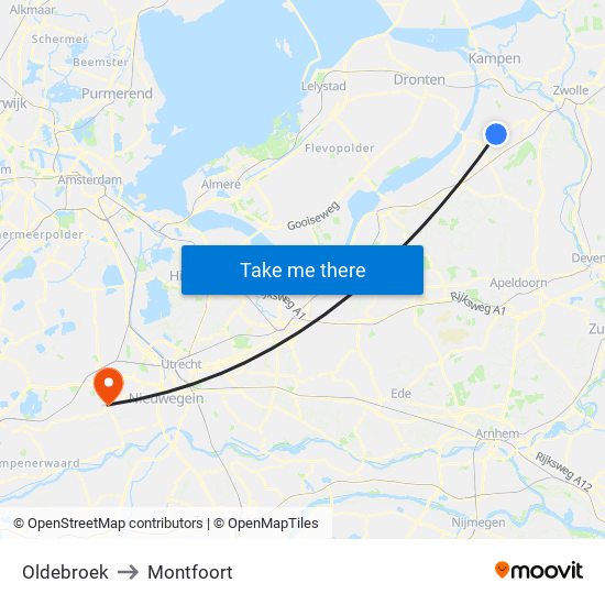 Oldebroek to Montfoort map