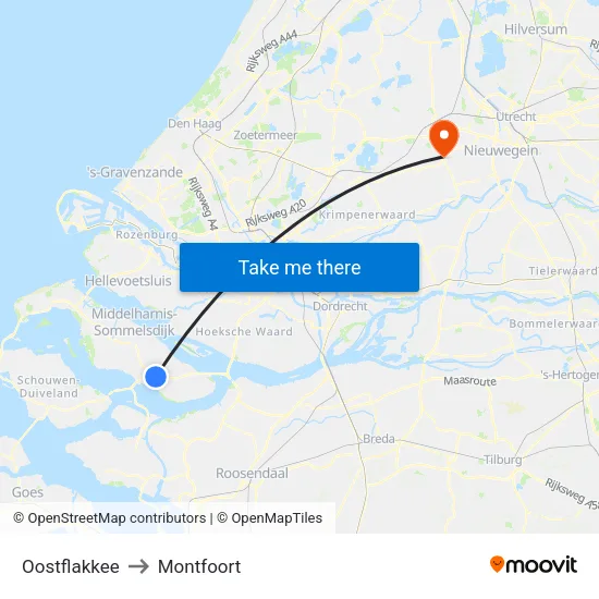 Oostflakkee to Montfoort map