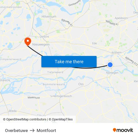 Overbetuwe to Montfoort map