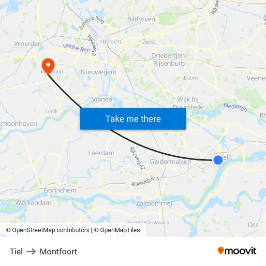 Tiel to Montfoort map