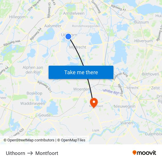 Uithoorn to Montfoort map