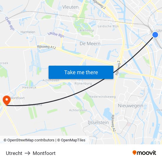 Utrecht to Montfoort map