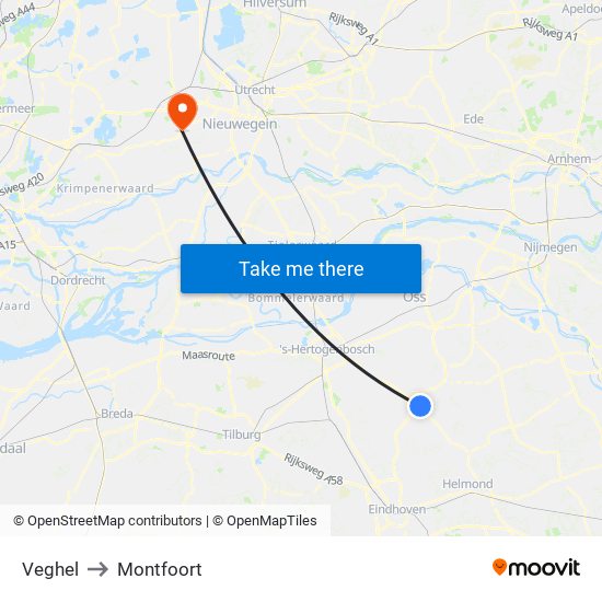 Veghel to Montfoort map