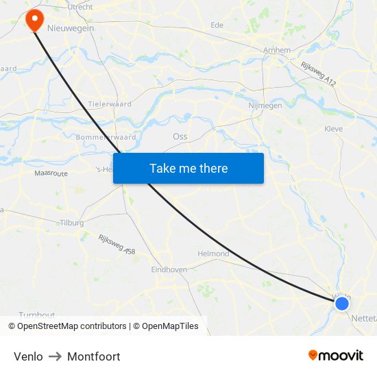 Venlo to Montfoort map