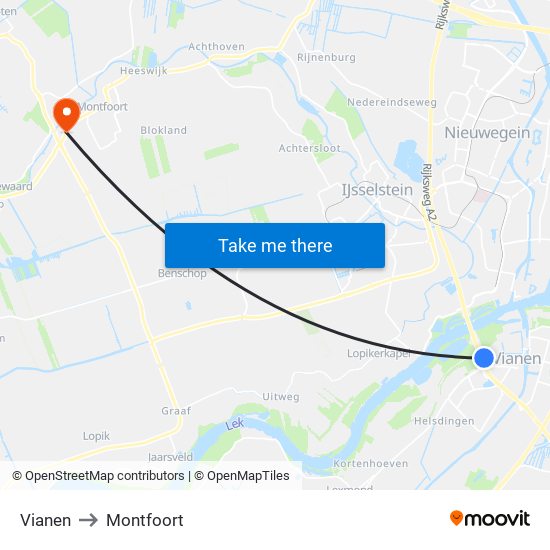 Vianen to Montfoort map