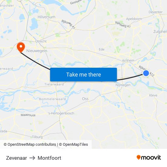 Zevenaar to Montfoort map