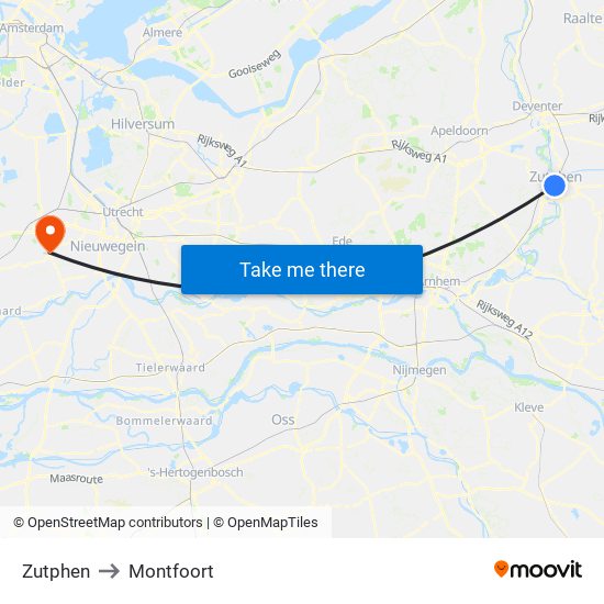 Zutphen to Montfoort map