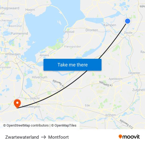 Zwartewaterland to Montfoort map