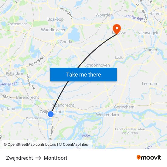 Zwijndrecht to Montfoort map