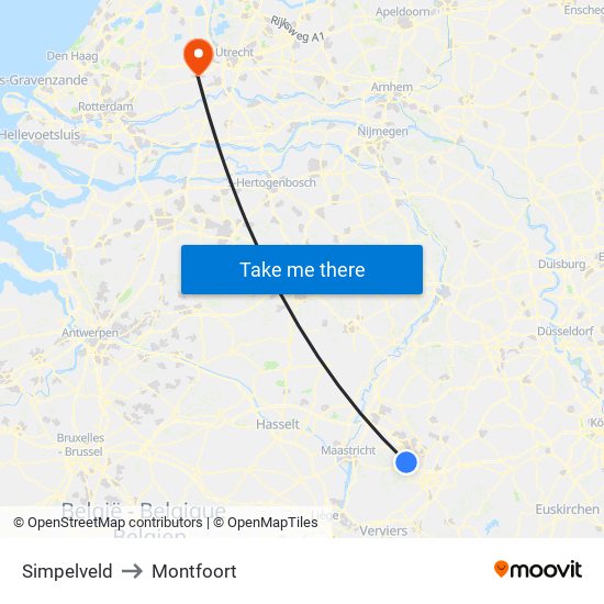 Simpelveld to Montfoort map