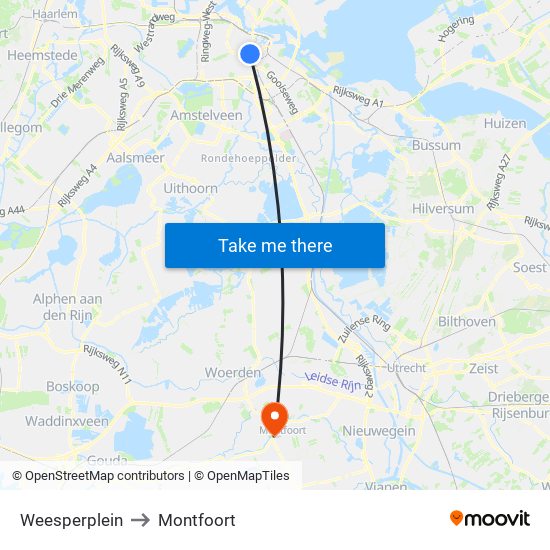 Weesperplein to Montfoort map