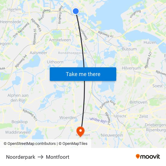 Noorderpark to Montfoort map