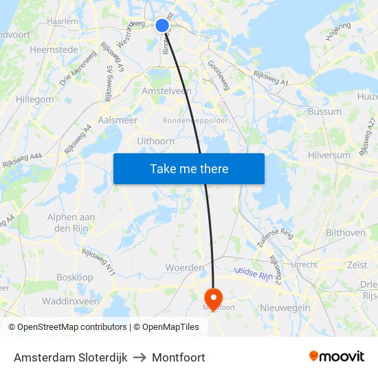 Amsterdam Sloterdijk to Montfoort map