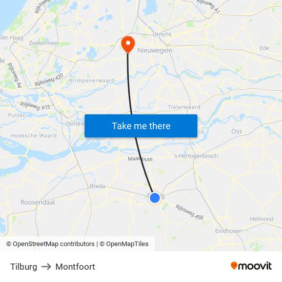 Tilburg to Montfoort map