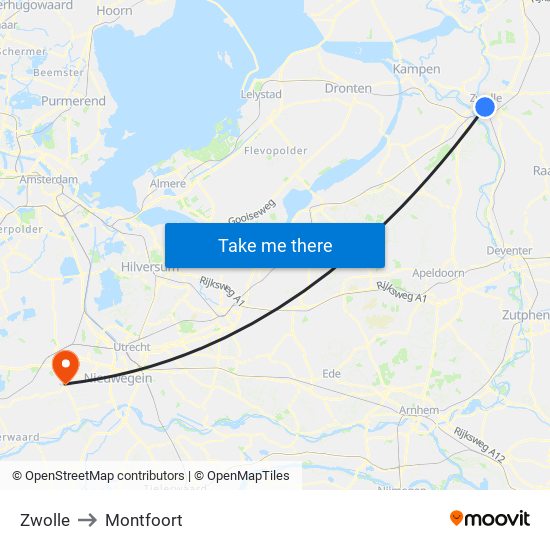 Zwolle to Montfoort map