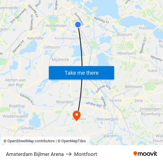 Amsterdam Bijlmer Arena to Montfoort map